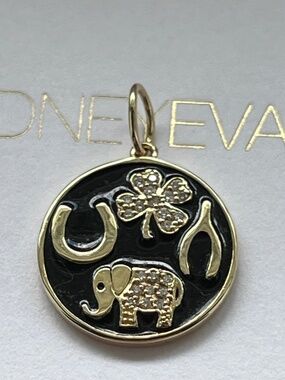 Sydney Evan 14K Gold Diamond Black Enamel Luck Symbols Tableau Charm Pendant